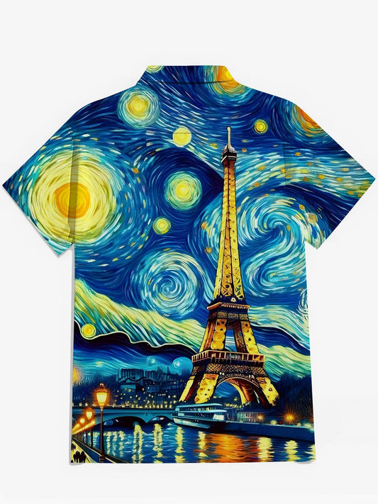 Oil Painting Art Print Men's Pocket Short Sleeve Shirts