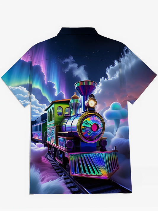 Train Print Men's Pocket Short Sleeve Shirts