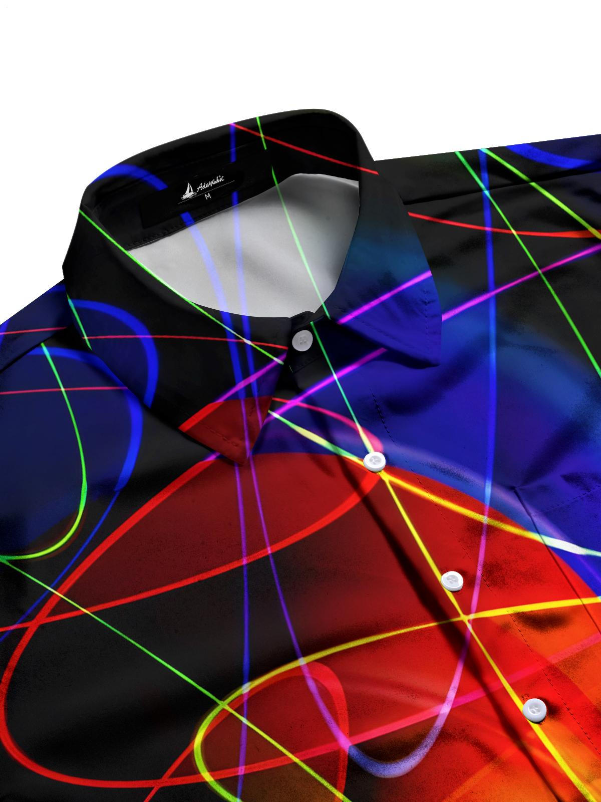 Geometric Lines Print Men's Pocket Short Sleeve Shirts