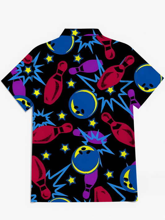 Bowling Print Men's Pocket Short Sleeve Shirts