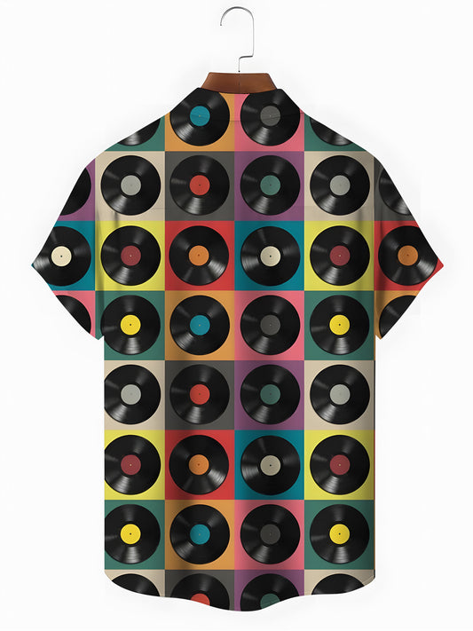 Disc Print Men's Pocket Short Sleeve Shirts