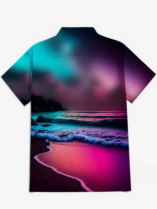 Beach Scenery Print Men's Pocket Short Sleeve Shirts