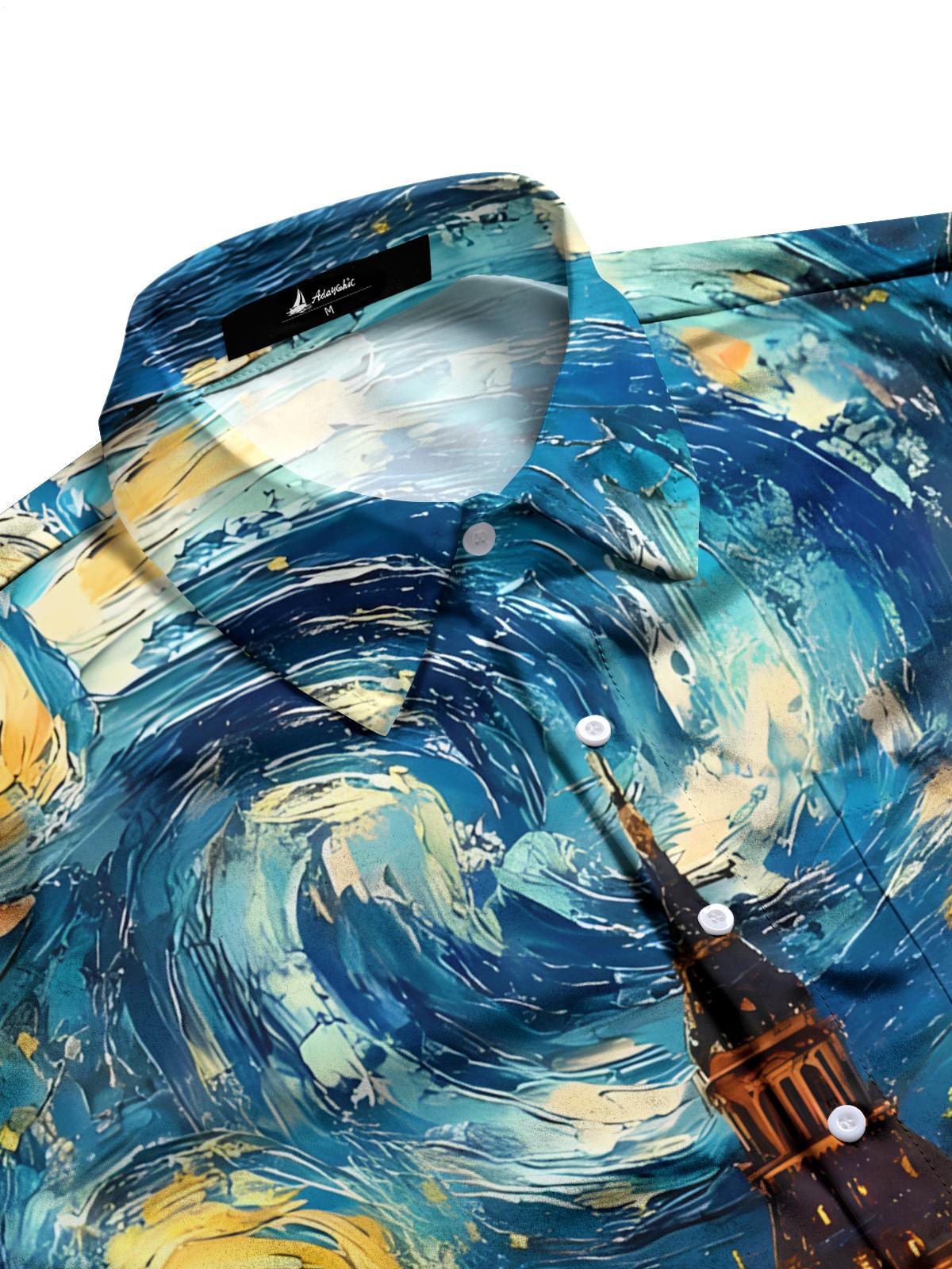 Oil Painting Art Print Men's Pocket Short Sleeve Shirts