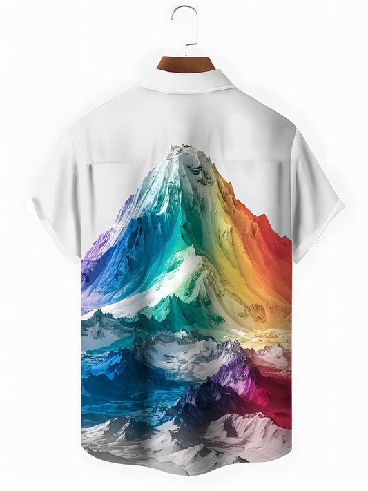 Rainbow Mountain Print Men's Pocket Short Sleeve Shirts