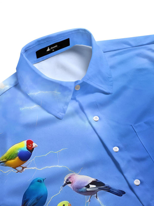 Bird Print Men's Pocket Short Sleeve Shirts
