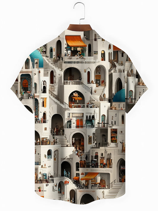Building Print Men's Pocket Short Sleeve Shirts