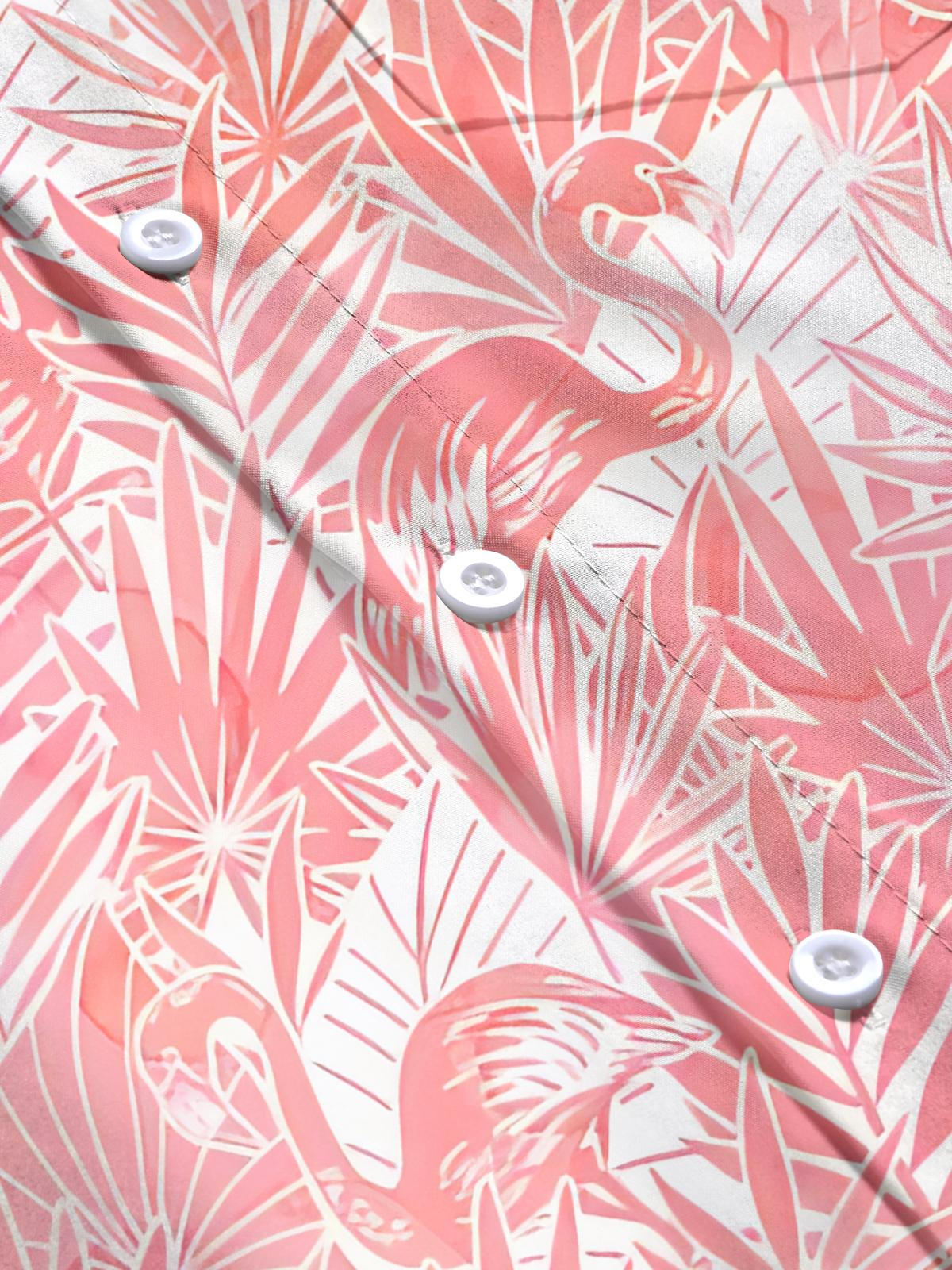 Flamingo Print Men's Pocket Short Sleeve Shirts