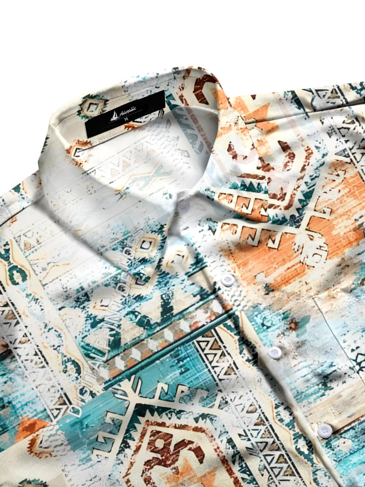 Vintage Ethnic Pattern Print Men's Pocket Short Sleeve Shirts
