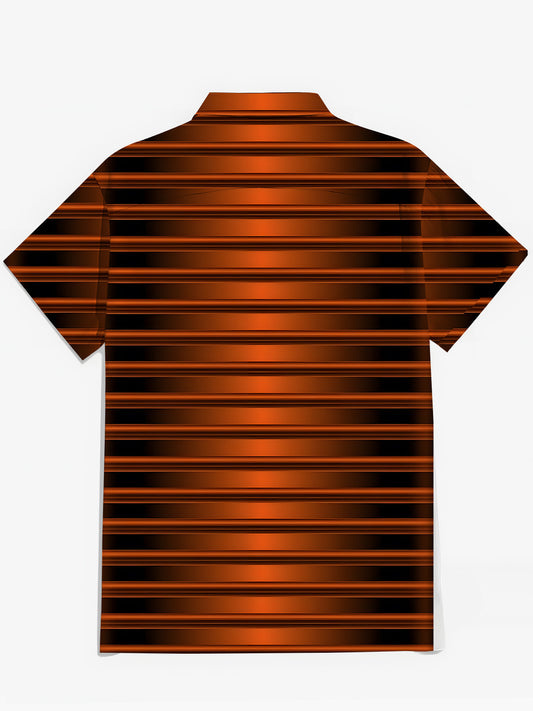 Gradient Stripe Print Men's Pocket Short Sleeve Shirts