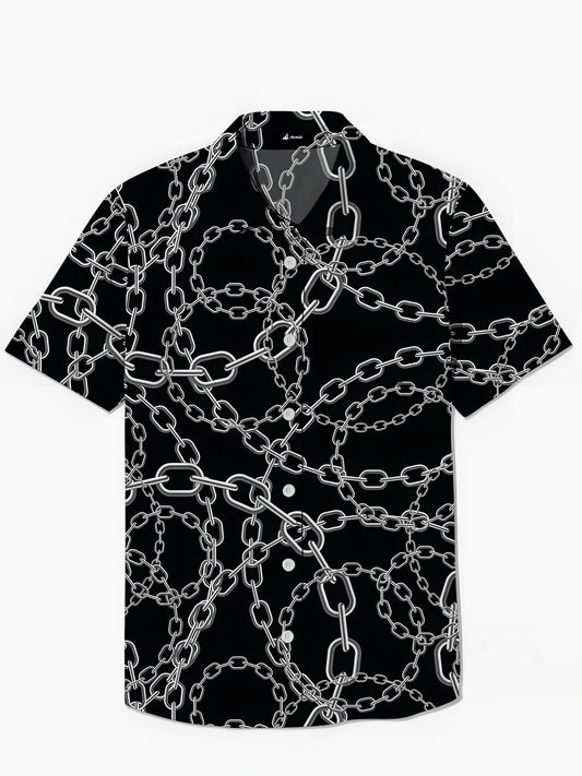 Chain Print Men's Pocket Short Sleeve Shirts