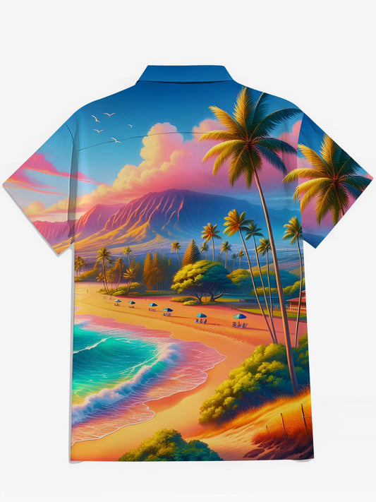 Hawaiian Beach Print Men's Pocket Short Sleeve Shirts