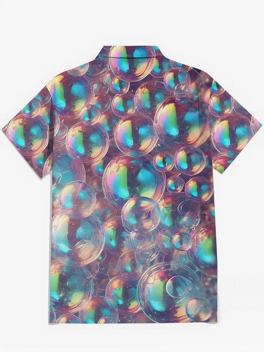 Fantastic Colorful Soap Bubbles Print Men's Pocket Short Sleeve Shirts