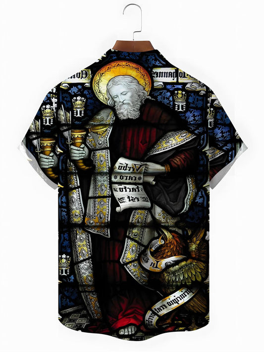 Stained Glass Art Print Men's Pocket Short Sleeve Shirts