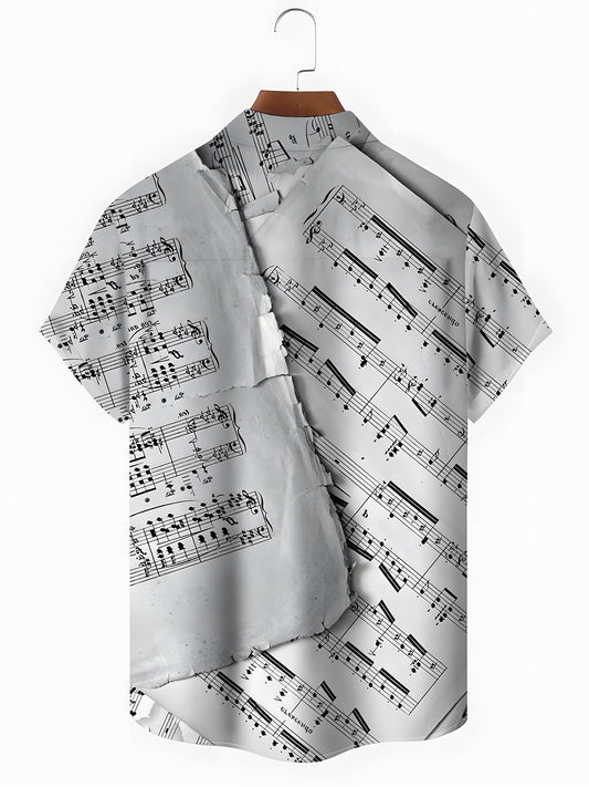 Sheet Music Print Men's Pocket Short Sleeve Shirts