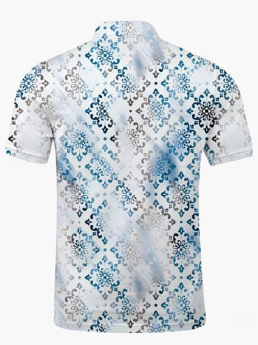 Ethnic Pattern Print Men's Short Sleeve Button Polo Shirt