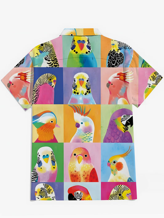 Parrot Print Men's Pocket Short Sleeve Shirts