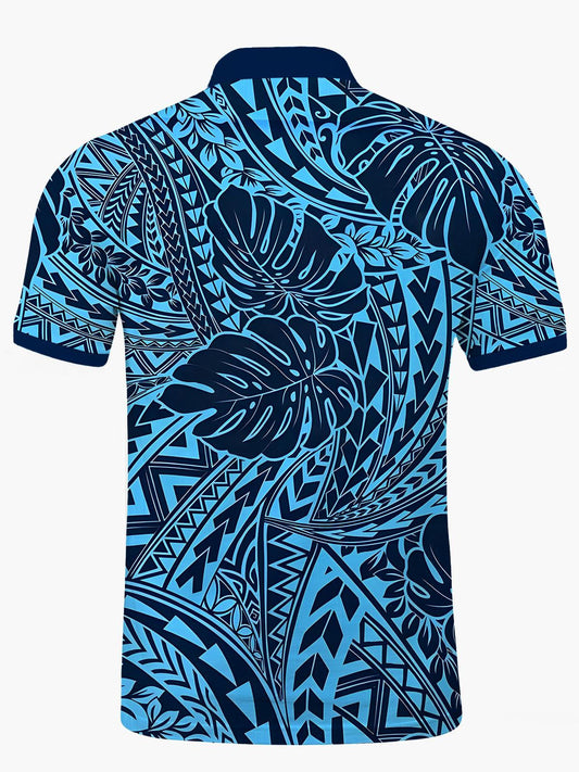Hawaiian Leaf Men's Short Sleeve Button Polo Shirt