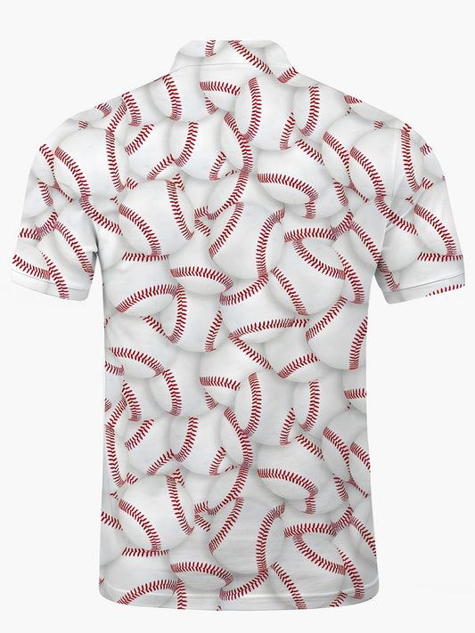Baseball Print Men's Short Sleeve Button Polo Shirt