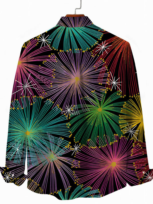 Fireworks Print Men's Pocket Long Sleeve Shirts