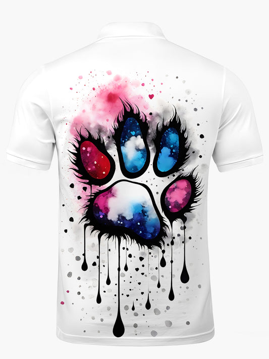 Cat's Paw Print Men's Short Sleeve Button Polo Shirt
