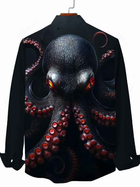 Octopus Print Men's Pocket Long Sleeve Shirts