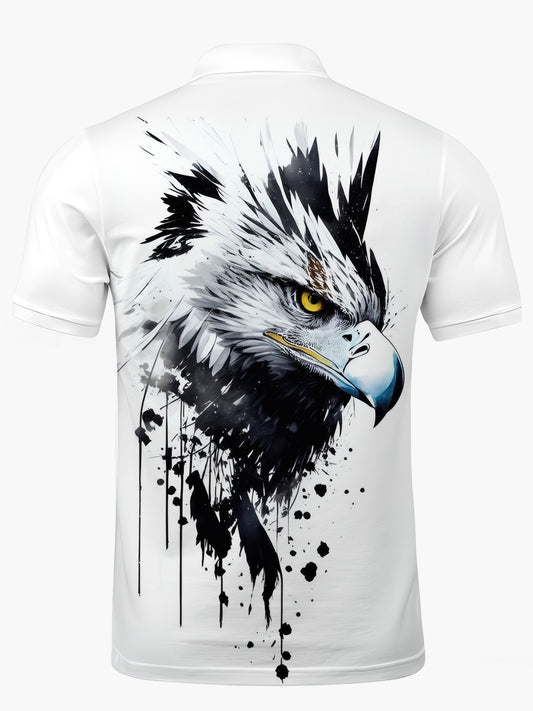 Eagle Print Men's Short Sleeve Button Polo Shirt