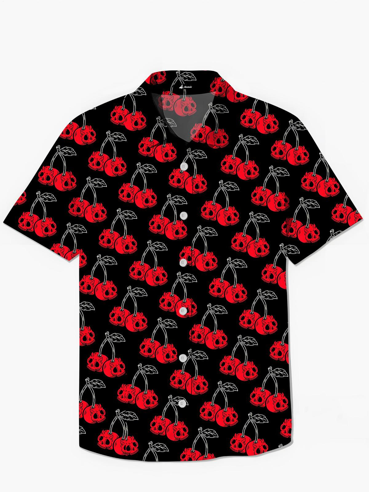 Cherry Skull Men's Pocket Short Sleeve Shirts