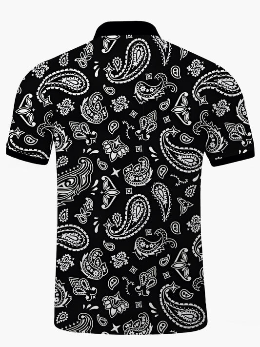 Paisley Print Men's Short Sleeve Button Polo Shirt