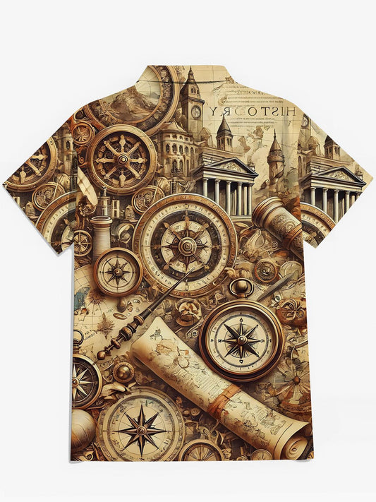 Vintage Print Men's Pocket Short Sleeve Shirts