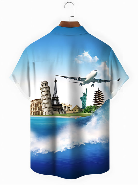 Hawaiian Print Men's Pocket Short Sleeve Shirts