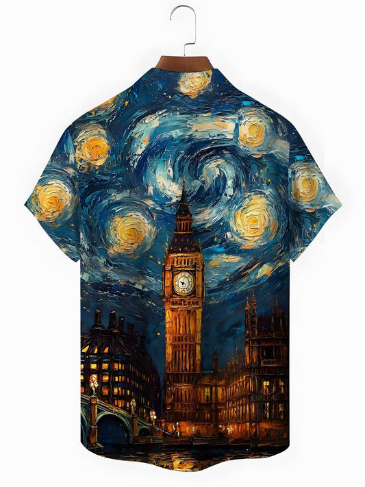 Oil Painting Art Print Men's Pocket Short Sleeve Shirts