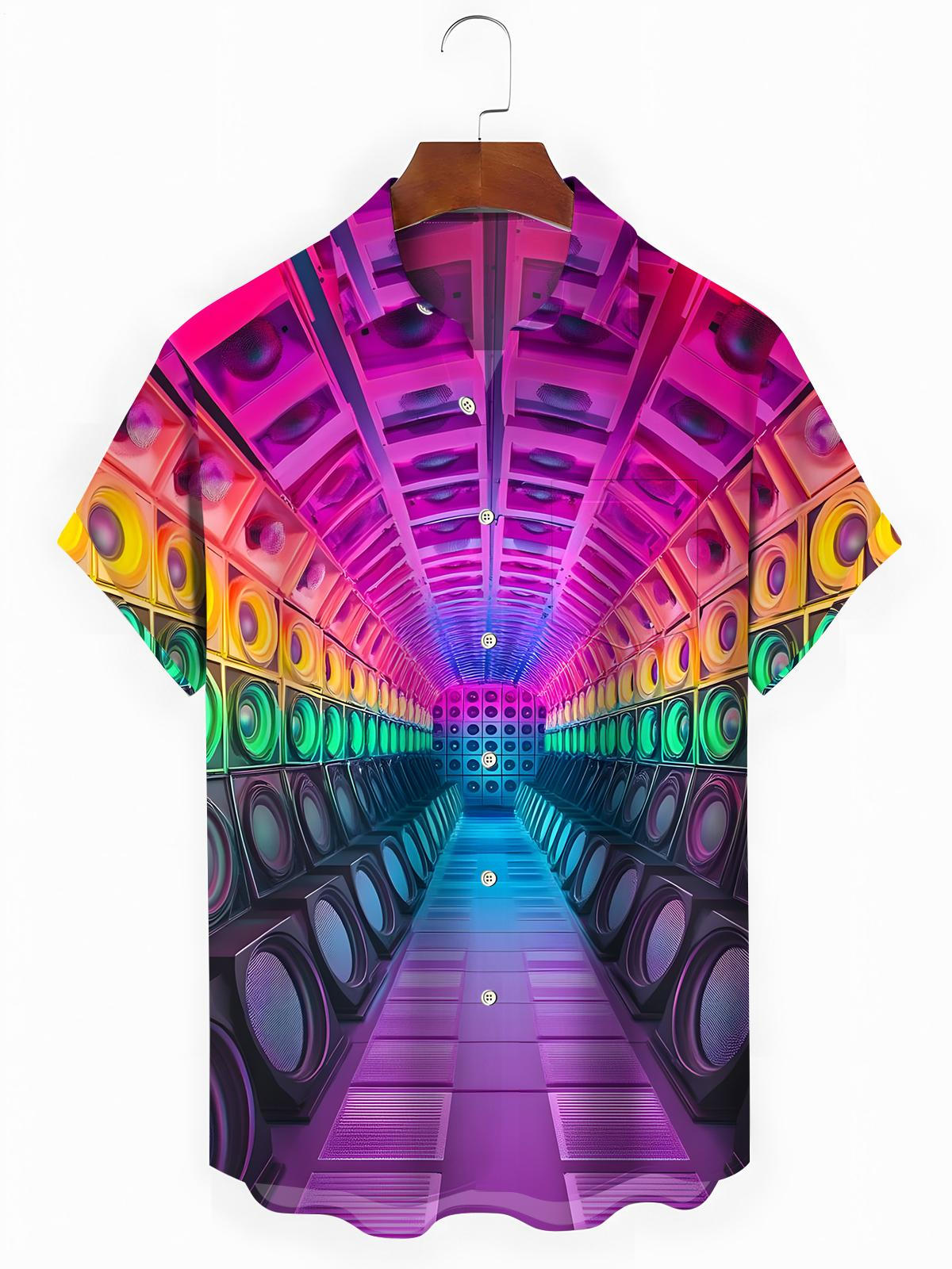 Audio Print Men's Pocket Short Sleeve Shirts