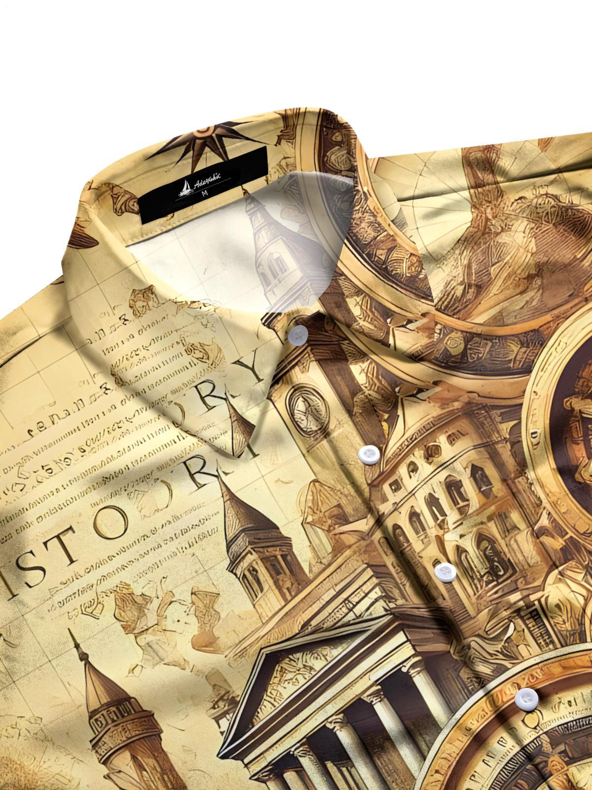 Vintage Print Men's Pocket Short Sleeve Shirts