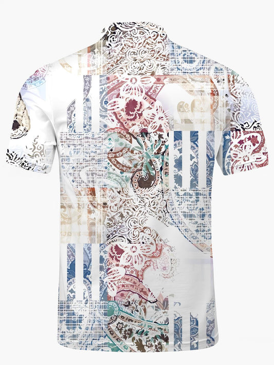 Ethnic Print Men's Short Sleeve Button Polo Shirt