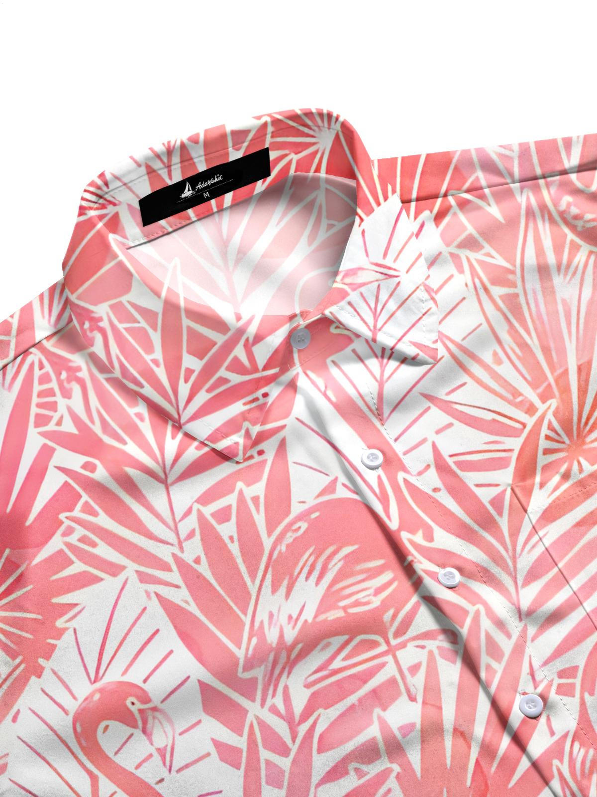 Flamingo Print Men's Pocket Short Sleeve Shirts