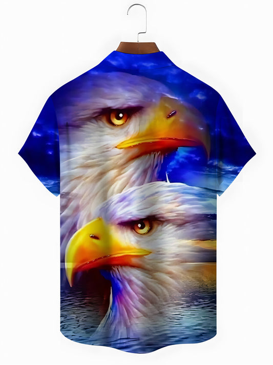 Landscape Print Men's Pocket Short Sleeve Shirts