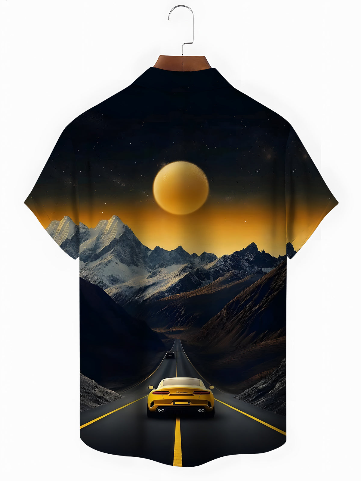 Sunset Mmountain Car Print Men's Pocket Short Sleeve Shirts