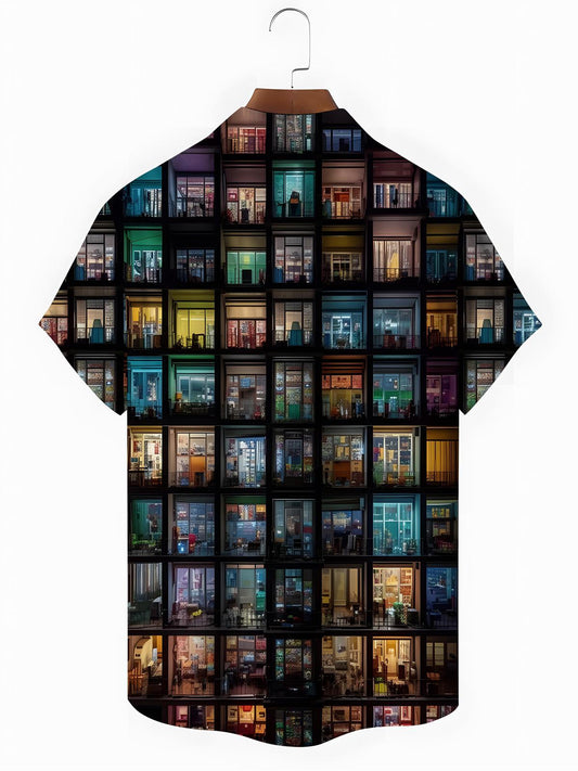 Balcony Print Men's Pocket Short Sleeve Shirts