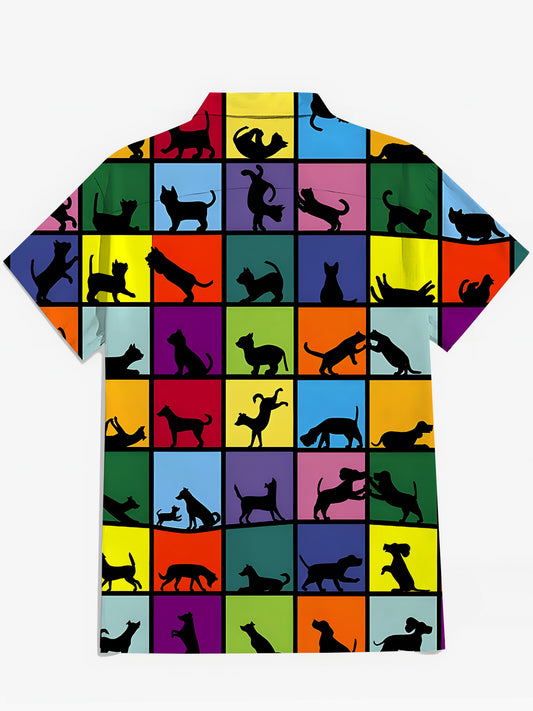 Cat Dog Men's Pocket Short Sleeve Shirts