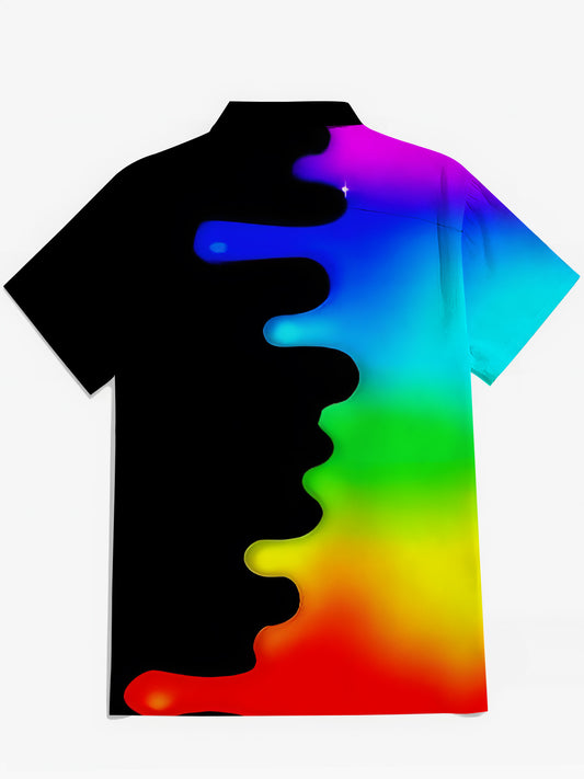 Rainbow Gradient Print Men's Pocket Short Sleeve Shirts