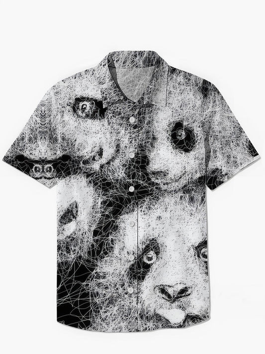 Panda Art Print Men's Pocket Short Sleeve Shirts