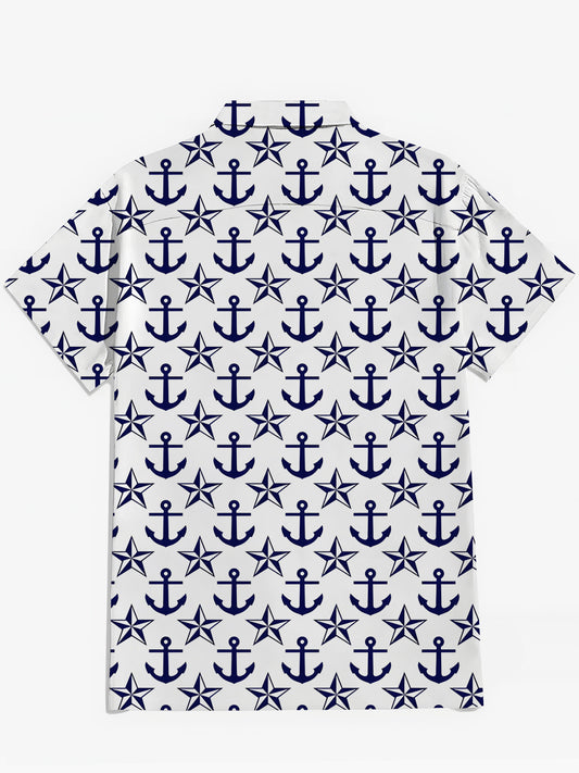 Anchor Print Men's Pocket Short Sleeve Shirts