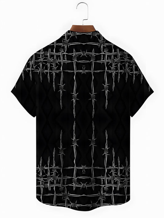 Wire Print Men's Pocket Short Sleeve Shirts