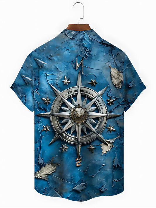 Compass Print Men's Pocket Short Sleeve Shirts