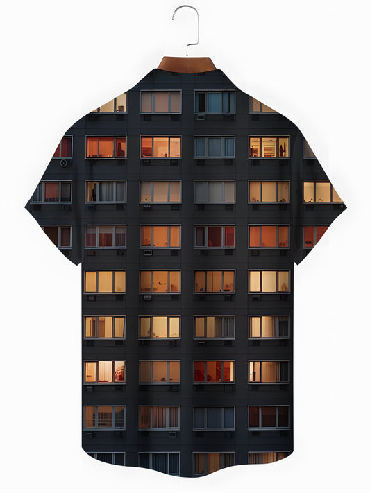 Window Print Men's Pocket Short Sleeve Shirts