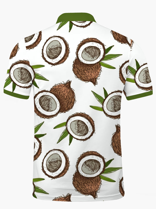 Hawaiian Coconut Print Men's Short Sleeve Button Polo Shirt