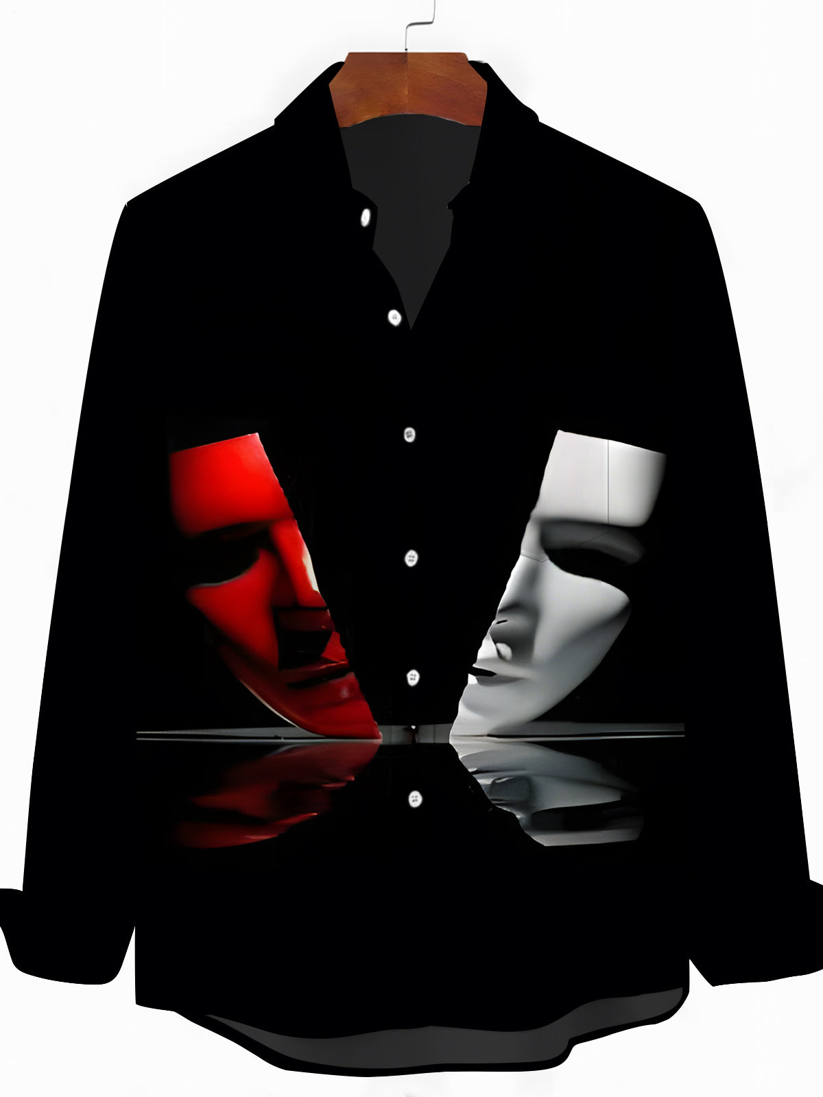 Mask Print Men's Pocket Long Sleeve Shirts