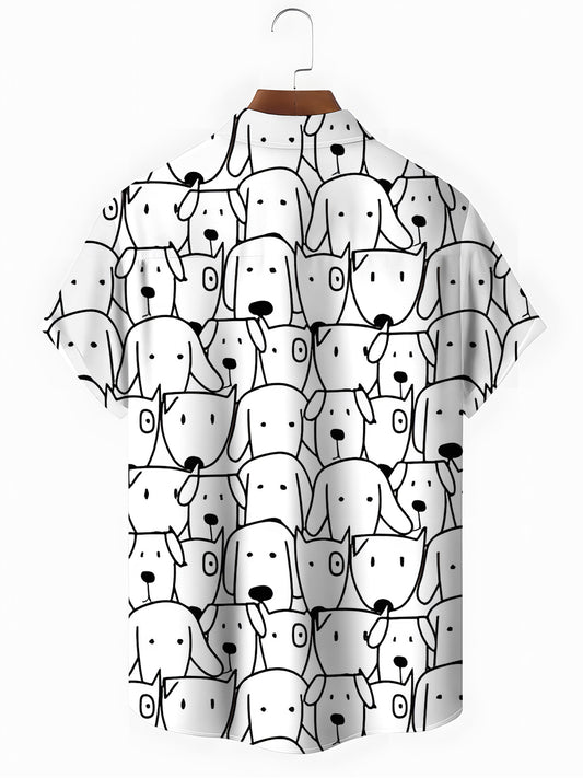 Puppy Print Men's Pocket Short Sleeve Shirts