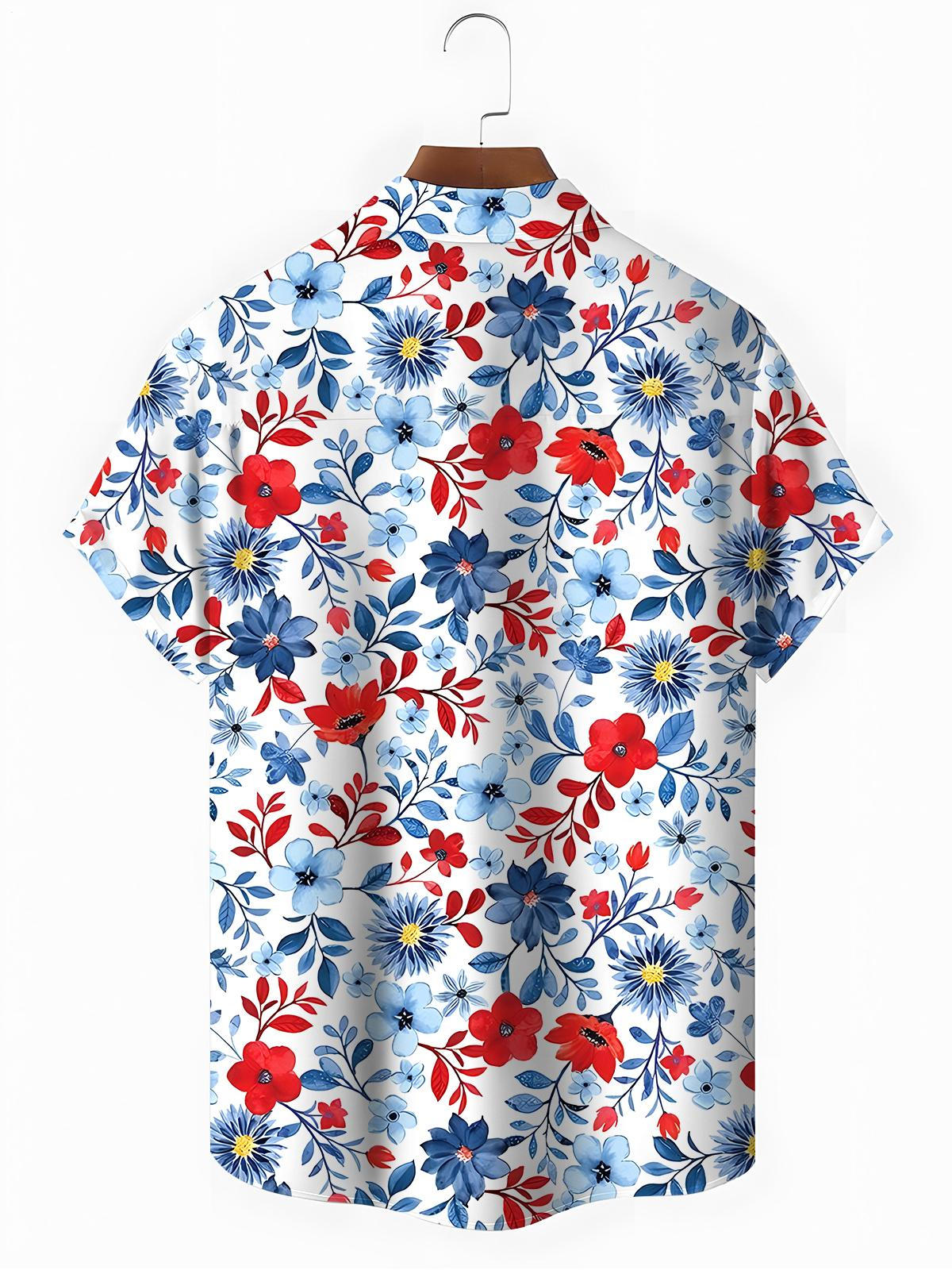 Hawaiian Floral Men's Pocket Short Sleeve Shirts