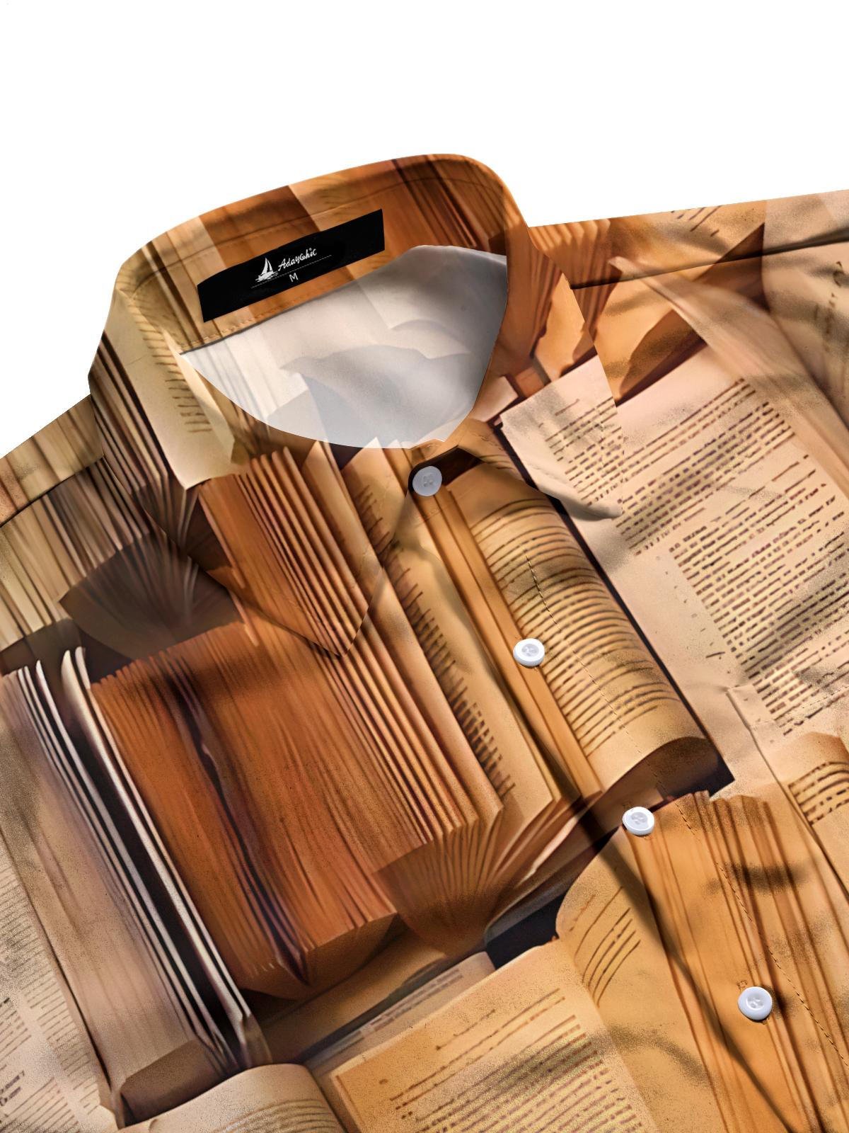 Book Print Men's Pocket Short Sleeve Shirts